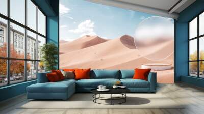 3d Illustration of an Blank Frosty Glass in the Middle of the Desert. Wall mural