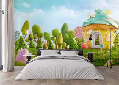 Unusual colorful easter 3d illustration Wall mural