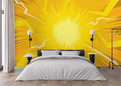 boom comic background with lightning and explosion cartoon effects Wall mural