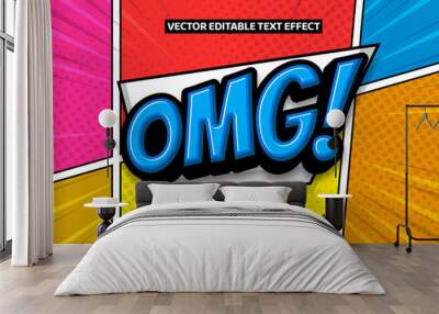 editable text effect, Omg 3d cartoon style  Wall mural