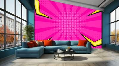 Pink comic abstract pop art background with thunder illustration Wall mural