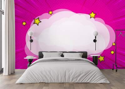 pink comic background with cloud and stars  Wall mural