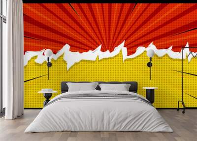 Pop art comic background with hole or torn paper effect and dot halftone. Cartoon Vector Illustration	 Wall mural