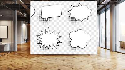 Retro empty comic speech bubbles set with black halftone shadows. Vintage design, pop art style Wall mural