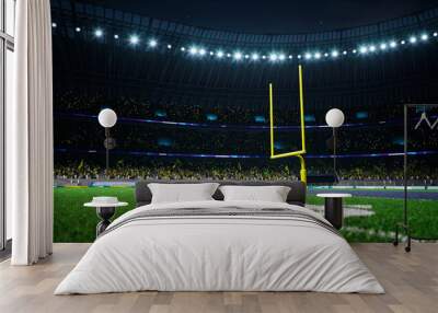 American football night stadium with fans iilluminated by spotlights waiting game. High quality 3d render  Wall mural