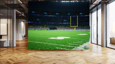 American football night stadium with fans iilluminated by spotlights waiting game. High quality 3d render  Wall mural