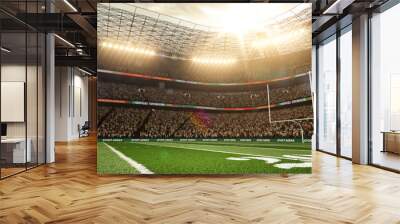 Empty American football soccer stadium in sunlight Wall mural