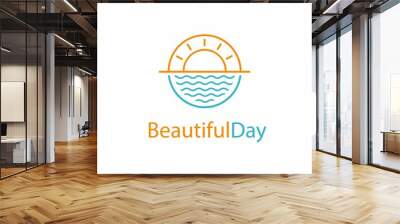 Beautiful Day logo design, sun water icon sunrise circular vector design in ocean scenic Wall mural