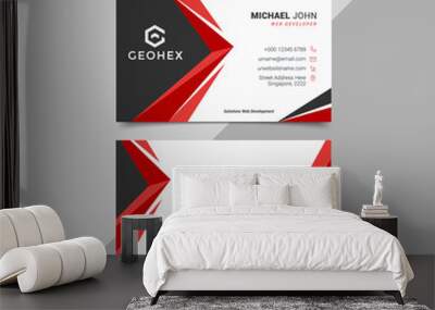 Modern business card template red black colors. Flat design vector abstract creative - Vector Wall mural