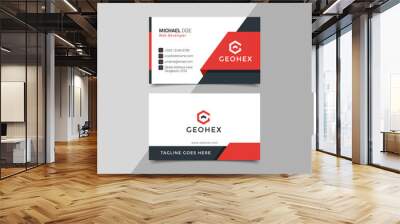 Modern business card template red black colors. Flat design vector abstract creative - Vector Wall mural