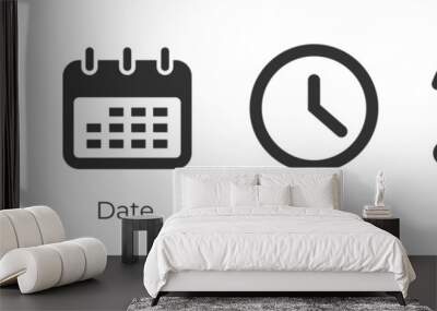 Place, Time, Date and Notification line icons. Calendar, address location pointer and alarm bell. Notice alert, business schedule and office time clock. Location place, date reminder. Vector Wall mural