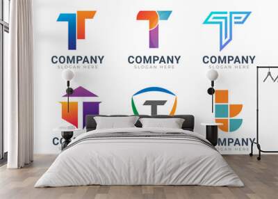 Set of letter T logo icons design template elements. Collection of vector sign symbol Wall mural