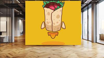 cute cartoon rocket kebab illustration in flat design Wall mural