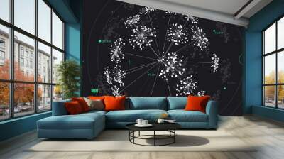 Big data visualization. Cluster analysis. Social media graph. Global data network. Cloud computing. Communication system. Wall mural