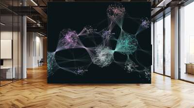 Big data visualization. Cluster computing network. Social media connections. Web of connected nodes. Wall mural