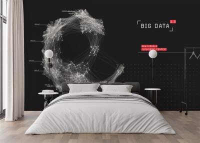 Big data visualization. Futuristic global data concept. Cluster computing network. Social media connections. Globe of connected nodes. Wall mural