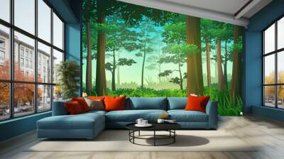 Beautiful Deep Tropical Rain Forest Clearing, nature landscape vector illustration Wall mural