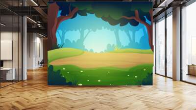 Camping area campsite in the middle of the forest cartoon vector illustration Wall mural