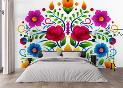 Mexican folk art floral vector,  Dia de los muertos flower frame vector design Wall mural