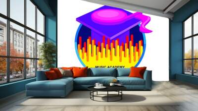 Music Diploma - education icon vector. with graduate cap, music wave and music note symbol. 
 Wall mural