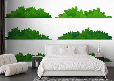 Various green bush and grass elements collections with flat design Wall mural