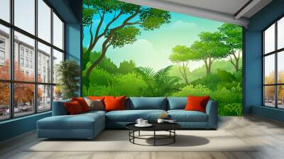 Wilderness with lush grass and trees tropical forest Wall mural