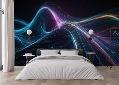 Attract Blue Line Movement, Abstract Wave Line, Light Technology Background, Copy Space. Wall mural