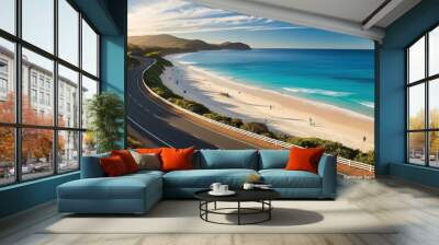 December, 2019: Panoramic view of the road along the Rainbow Bay Beach, one of the most popular beaches on the Gold Coast, Queensland, Australia. Wall mural