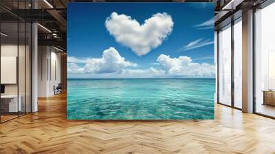 heart shaped clound in blue sky over tropical sea Wall mural