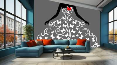 Vector silhouette of young woman in dress Wall mural