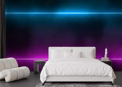 Abstract blue and purple bright neon lines in smoke on the black background.  Wall mural