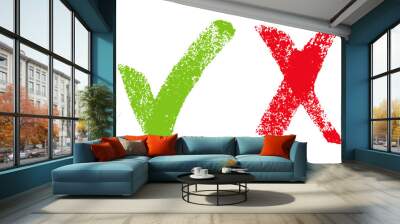 Green and red hand drawn  checkmark Wall mural