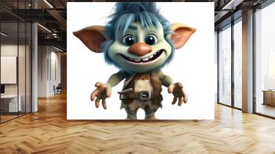 fantasy troll, cute 3d cartoon troll isolated on transparent background, Generative AI Wall mural