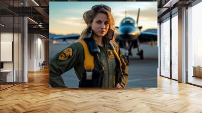 female Air Force pilot, woman in profession, Generative AI Wall mural