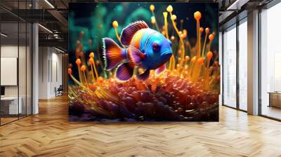 fish and the coral reef, bright wildlife, vibrant blured background, Generative AI Wall mural