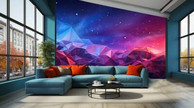 Glowing abstract 3d objects colorful low polygon background with shiny purple light in mysterious space galaxy with fantastic elements smooth and curved lines Wall mural