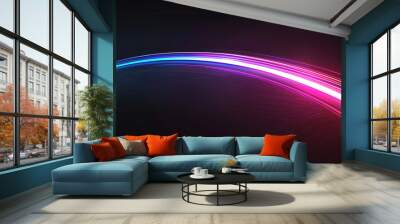 glowing shining simple smooth curve white rainbow light trail in arc shape motion speed on dark background Wall mural