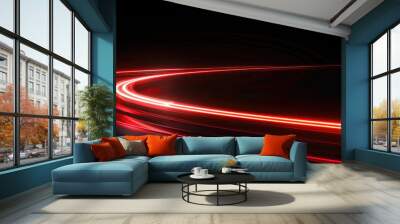 glowing shining simple smooth curve white red light trail in arc shape motion speed on dark background Wall mural