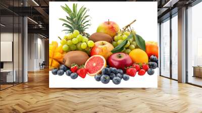 pile of various types of fruit, on a transparent background Wall mural