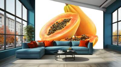 Ripe papaya fruit on transparent background Wall mural