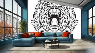 artwork illustration and t shirt design black and white bear engraving ornament vector	 Wall mural