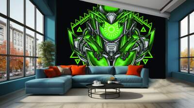 artwork illustration and t-shirt design cyclops robot head with sacred geometry premium vector Wall mural