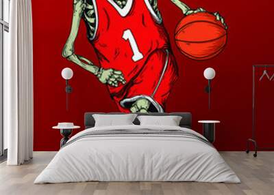 artwork illustration and t-shirt design skeleton basketball   premium vector Wall mural