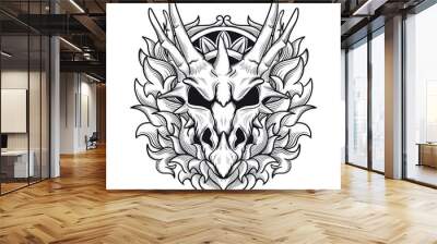 tattoo and t shirt design black and white hand drawn dragon head engraving ornament Wall mural