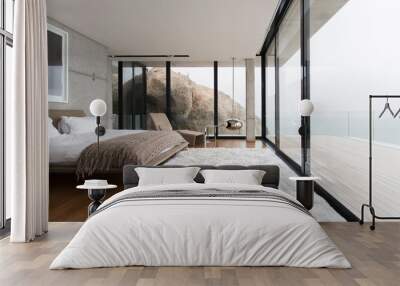 Shag rug and glass walls in modern bedroom Wall mural