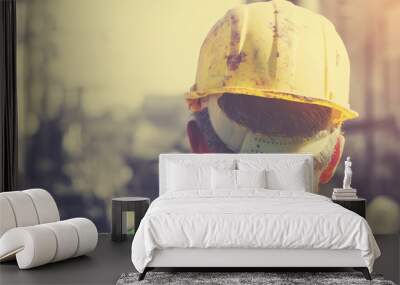 Construction worker ready for hard job. Wall mural