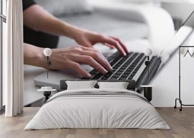 Person using laptop and typing on a keyboard. Wall mural