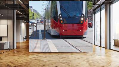 Tramway tram on Euorpean street tracks. Wall mural