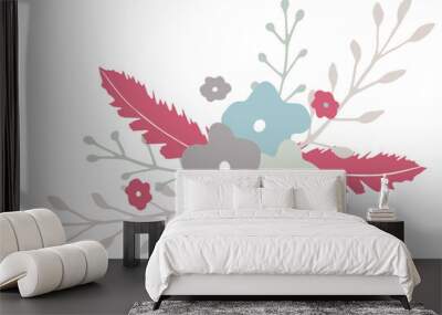 Blue ribbons with flowers illustration hand drawn Wall mural