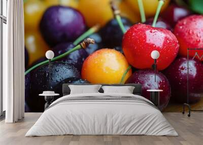 Diverse Varieties of Fresh Cherries, fruit, variety, organic, harvest Wall mural